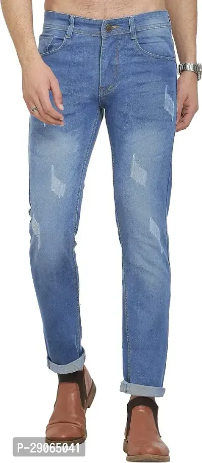 Stylish Blue Polycotton Mid-Rise Jeans For Men