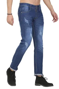 Blue Polycotton Distress Regular Fit Mid-Rise Jeans-thumb2