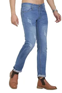 Blue Polycotton Distress Regular Fit Mid-Rise Jeans-thumb2