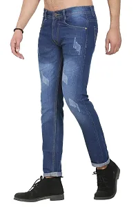 Blue Polycotton Distress Regular Fit Mid-Rise Jeans-thumb3