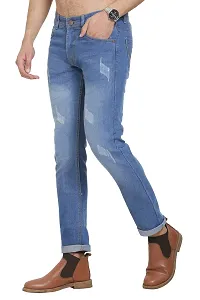 Blue Polycotton Distress Regular Fit Mid-Rise Jeans-thumb3