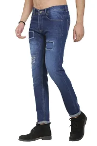 Blue Polycotton Distress Regular Fit Mid-Rise Jeans-thumb2