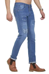 Blue Polycotton Distress Regular Fit Mid-Rise Jeans-thumb2