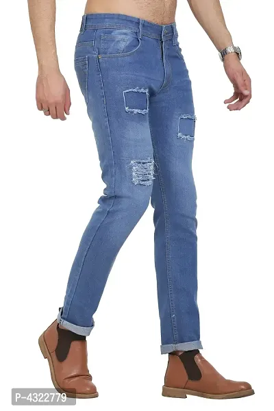 Blue Polycotton Distress Regular Fit Mid-Rise Jeans-thumb3
