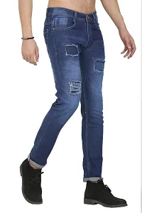 Blue Polycotton Distress Regular Fit Mid-Rise Jeans-thumb3