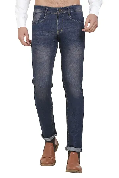 Men's Faded Slim Fit Denim Mid-Rise Jeans