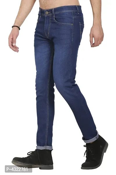 Blue Polycotton Solid Regular Fit Mid-Rise Jeans-thumb4