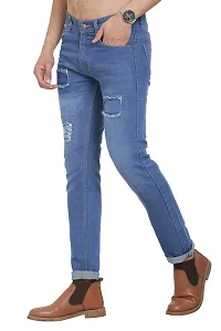 Blue Polycotton Distress Regular Fit Mid-Rise Jeans-thumb3