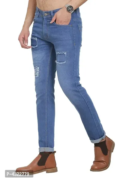Blue Polycotton Distress Regular Fit Mid-Rise Jeans-thumb4
