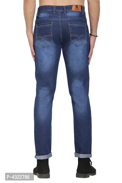 Blue Polycotton Solid Regular Fit Mid-Rise Jeans-thumb2