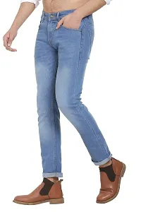 Blue Polycotton Solid Regular Fit Mid-Rise Jeans-thumb3