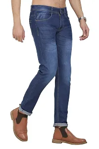 Blue Polycotton Solid Regular Fit Mid-Rise Jeans-thumb2