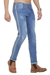Blue Polycotton Striped Regular Fit Mid-Rise Jeans-thumb2