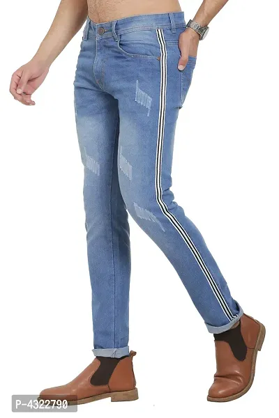 Blue Polycotton Striped Regular Fit Mid-Rise Jeans-thumb0