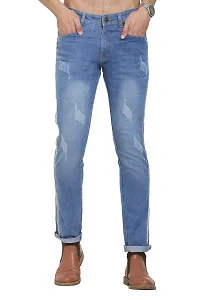 Blue Polycotton Striped Regular Fit Mid-Rise Jeans-thumb3