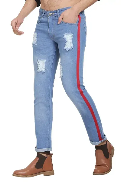 Mark Tailor Men's Casual Tapered Denim Jeans with Red Strip - Light Blue,36