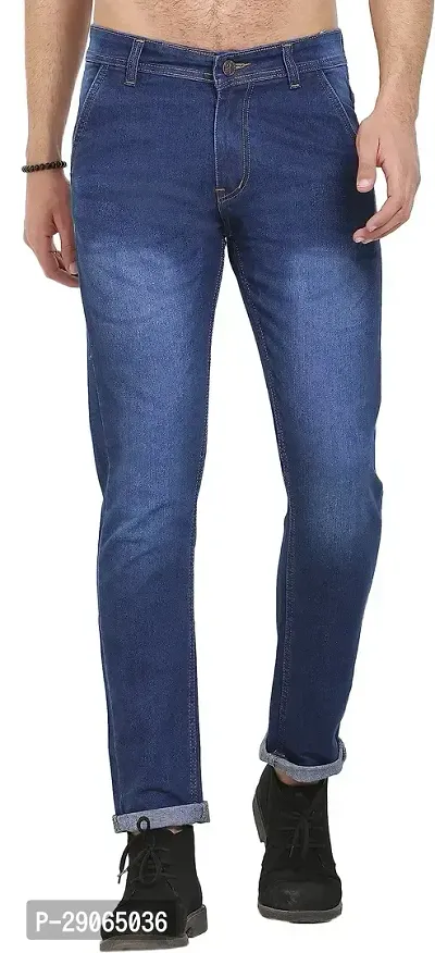 Stylish Blue Polycotton Mid-Rise Jeans For Men-thumb0