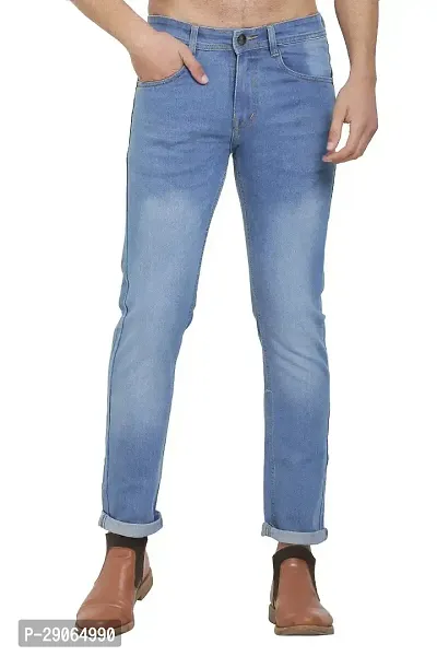 Stylish Blue Polycotton Mid-Rise Jeans For Men