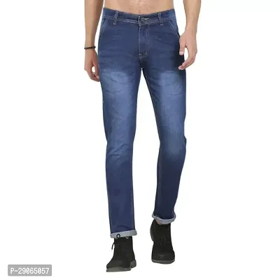 Stylish Blue Polycotton Mid-Rise Jeans For Men-thumb0