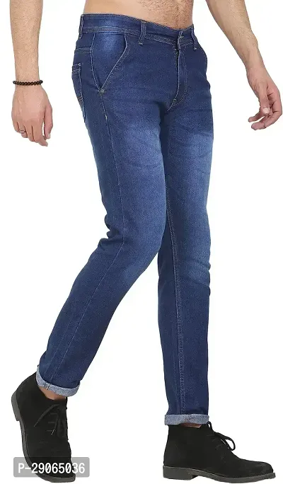 Stylish Blue Polycotton Mid-Rise Jeans For Men-thumb4