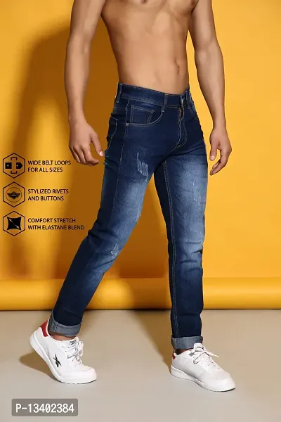 Sobbers Men's Denim Mid Wash Slim Fit  Blue Jeans-thumb0
