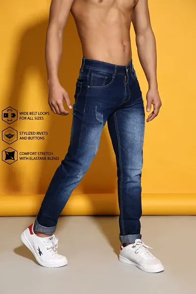 Sobbers Men's Denim Mid Wash Slim Fit  Blue Jeans