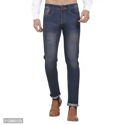 Stylish Blue Polycotton Mid-Rise Jeans For Men-thumb0