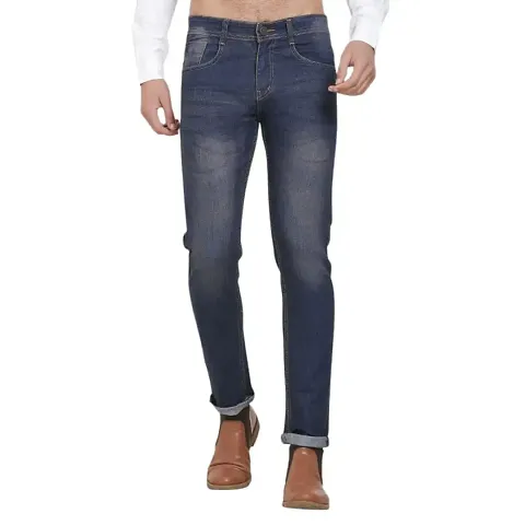 Men's Spandex Faded Regular Fit Mid-Rise Jeans