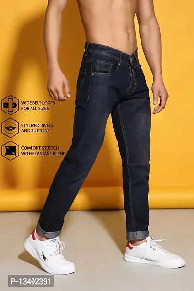 Sobbers Men's Denim Mid Wash Slim Fit  Black Jeans-thumb0