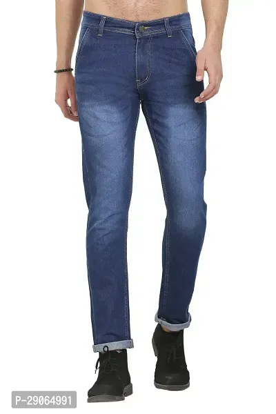 Stylish Blue Polycotton Mid-Rise Jeans For Men-thumb0