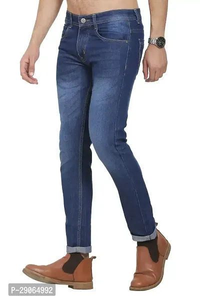 Stylish Blue Polycotton Mid-Rise Jeans For Men-thumb4