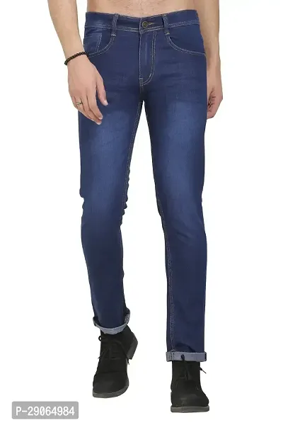 Stylish Blue Polycotton Mid-Rise Jeans For Men-thumb0