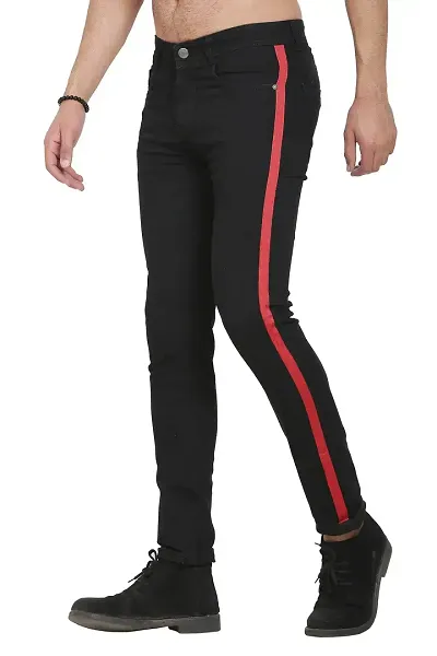 Mark Tailor Men's Black Solid Curved Pocket Side Stripe Denim Jeans