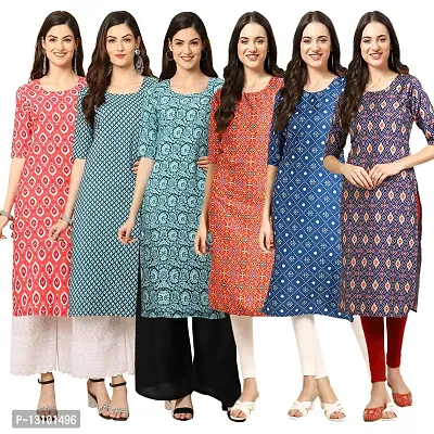 Women Crepe Digital Printed Straight Kurti  Pack of 6