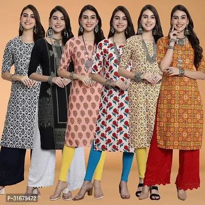 Fancy Crepe Printed Kurtas For Women Pack Of 6