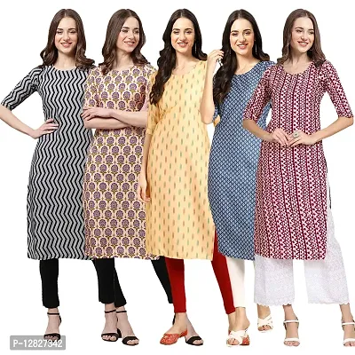 Attractive Straight Multicoloured Printed Crepe Kurta Combo For Women Pack Of 5-thumb0