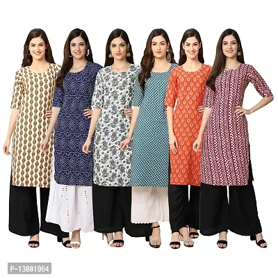 Trendy Crepe Printed Straight Kurta Combo For Women Pack Of 6