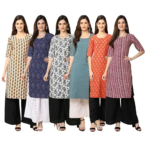 Women Crepe Digital Straight Kurti Pack of