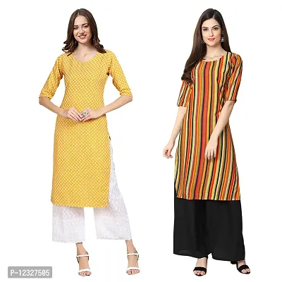 Straight Multicoloured Printed Crepe Kurta Pack Of 2-thumb0