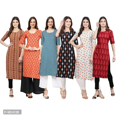 Women Crepe Digital Printed Straight Kurti  Pack of 6-thumb0