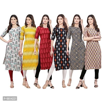 Women Crepe Digital Printed Straight Kurti  Pack of 6