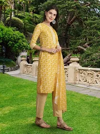 Stylish Yellow Cotton Blend Printed Kurta, Bottom and Dupatta Set For Women-thumb4