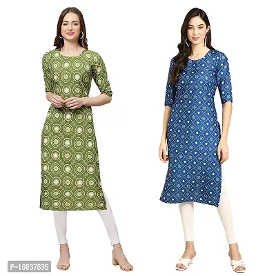 Stylish Crepe Printed Straight Kurta For Women-Pack Of 2