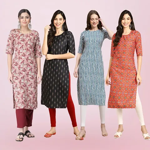 Combo Of 4 Crepe Printed Kurtis