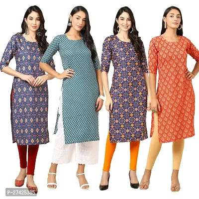 Stylish Multicoloured Crepe Stitched Kurta For Women Pack of 4