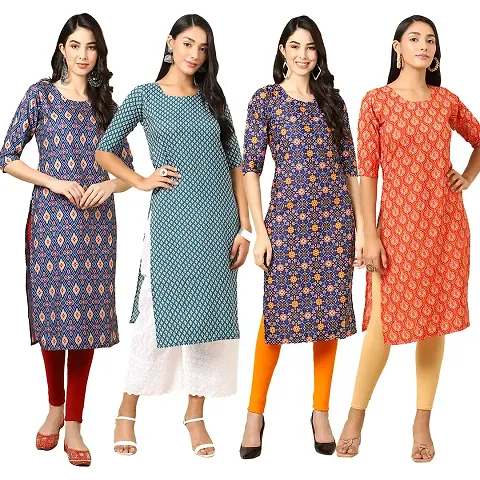 Women Crepe Digital Straight Kurti Pack of 4