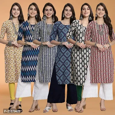 Fancy Crepe Printed Kurtas For Women Pack Of 6