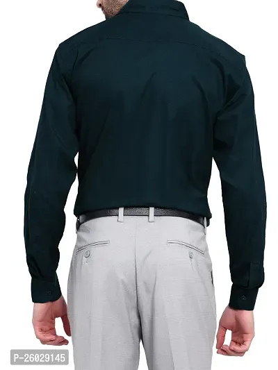 Men Stylish Green Cotton Solid Long Sleeve Semi Formal Shirt-thumb5