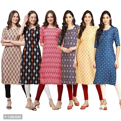 Trendy Crepe Digital Printed Straight Kurta For Women ( Pack Of 6 )-thumb0