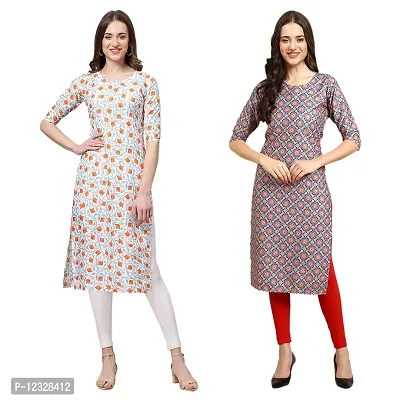 Straight Multicoloured Printed Crepe Kurta Pack Of 2